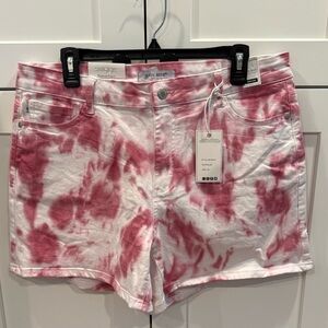 Judy Blue Pink and White Tie-Dye Mid Rise Jean Shorts, 1XL